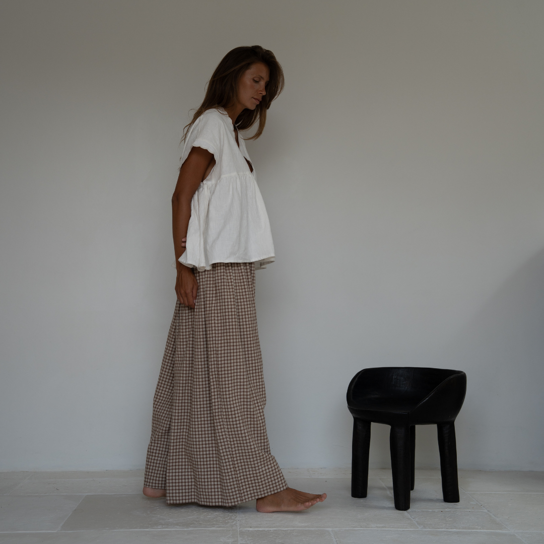 YOLLIE - CINNAMON Linen Gingham Voluminous Pant