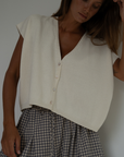 CELINE - Cream Buttoned Knit Top