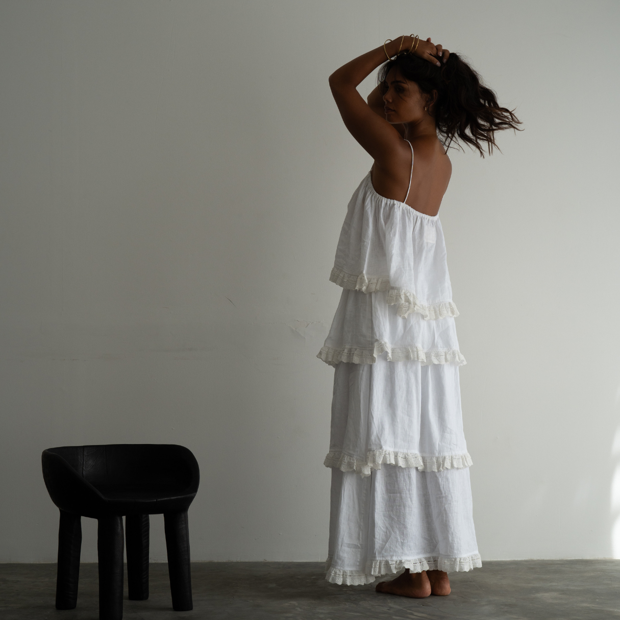 WILLOW SKIRT - WHITE Linen Lace Trim
