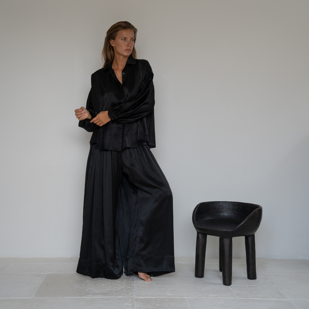 NINA - BLACK Silk Blouse