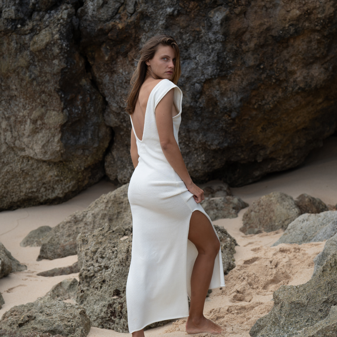 cream knit beach dress Beach Cover Up| Cream Petal Beige Cover-Up Mini Dress - Beige