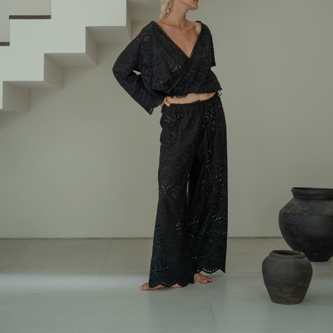 CELESTE - BLACK Broderie Pants