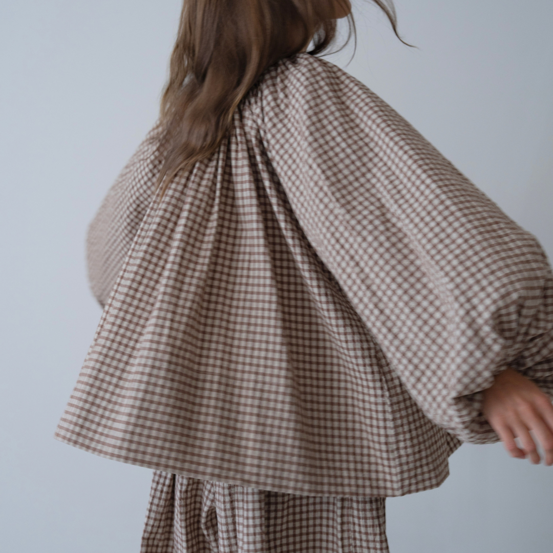 JOSIE - CINNAMON Linen Gingham Voluminous Blouse