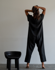 AD Short Sleeve - Black Linen Jumpsuit