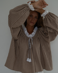 ESME - CINNAMON Gingham & Lace Blouse