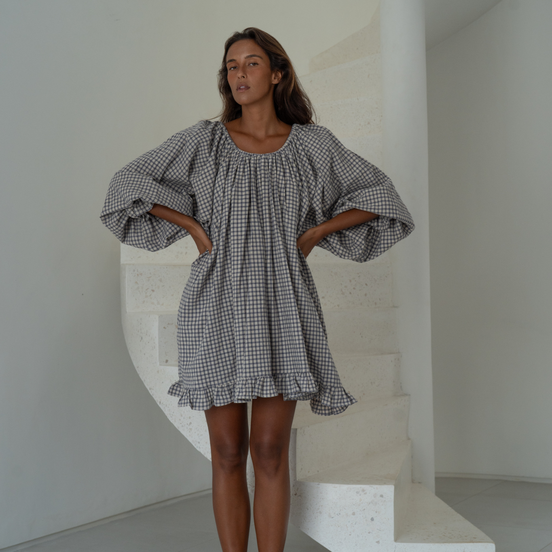 Pre-Order OPAL - Linen Gingham Smock Dress