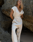 AD Short Sleeve - NATURAL Linen Jumpsuit