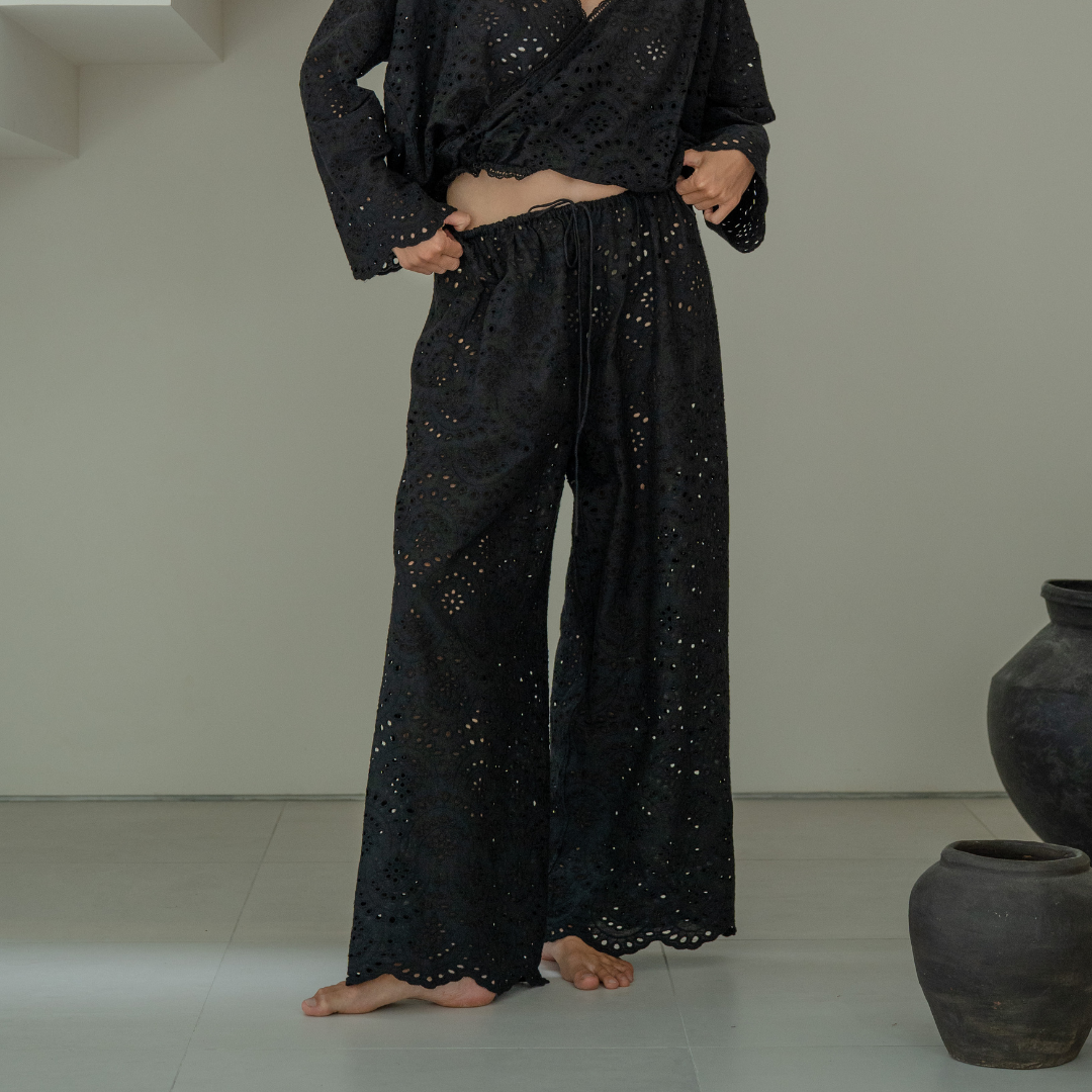 CELESTE - BLACK Broderie Pants