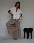YOLLIE - CINNAMON Linen Gingham Voluminous Pant