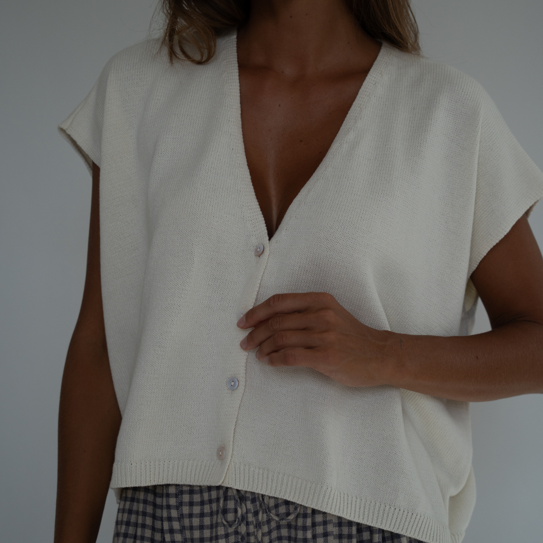 CELINE - Cream Buttoned Knit Top