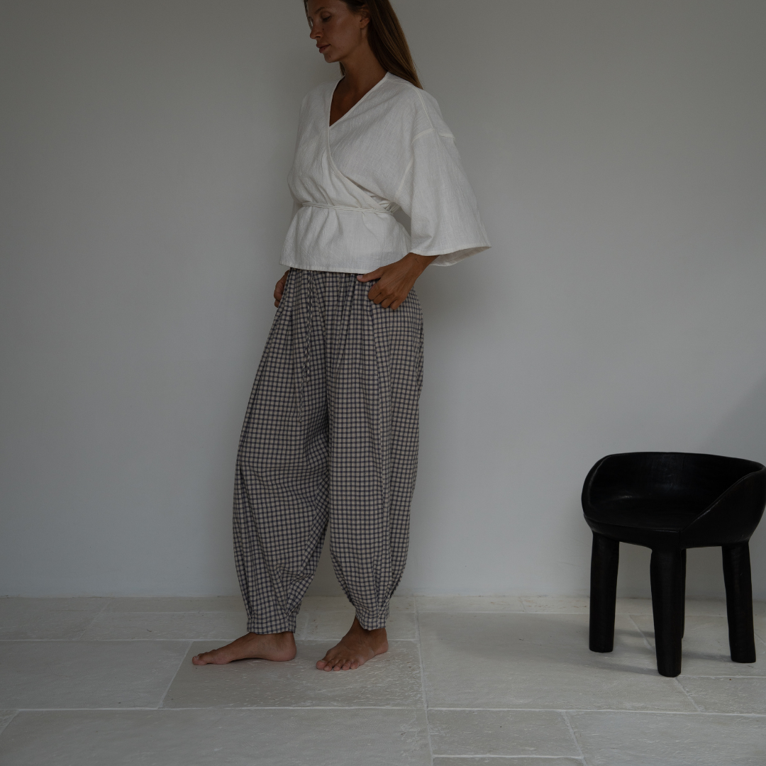 PRE-ORDER MARLO PLEAT - WISTERIA GINGHAM Linen Pant