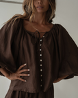 FAITH - Chocolate Linen Blouse
