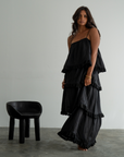 WILLOW TOP- BLACK Linen Lace Trim