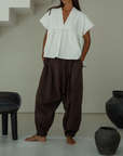 MARLO PLEAT - CHOCOLATE Ramie Pant