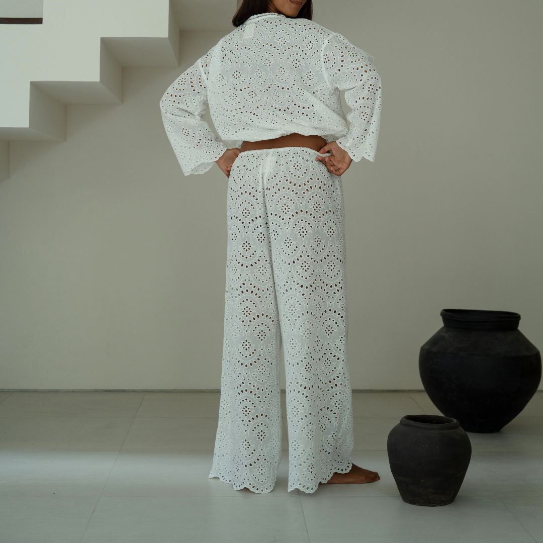 CELESTE - WHITE Broderie Pants
