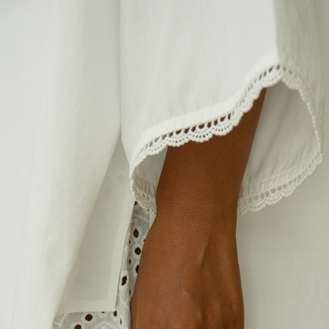 POPLIN - WHITE Lace Trim Shirt