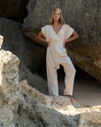 AD Short Sleeve - NATURAL Linen Jumpsuit