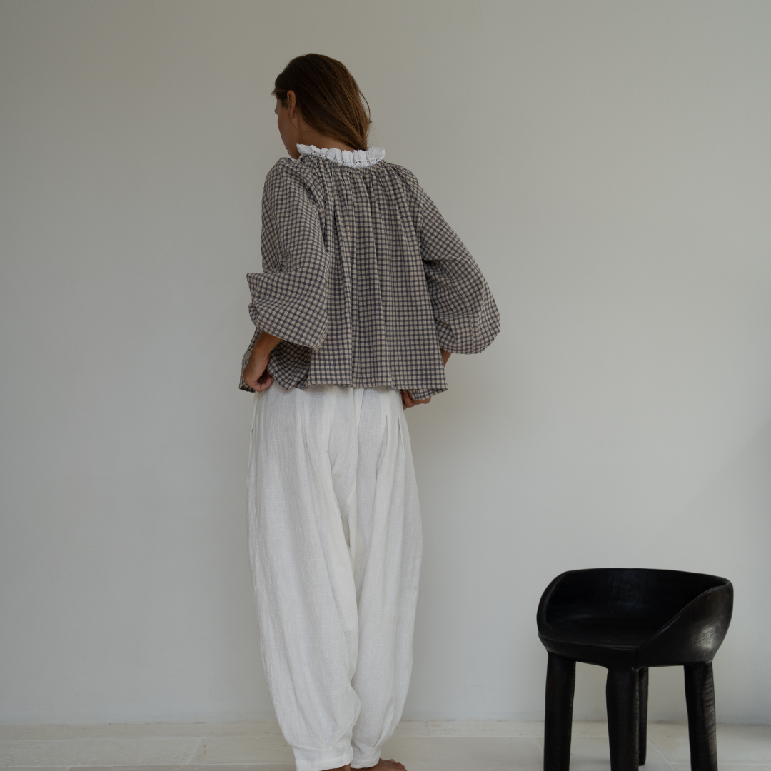 ESME - WISTERIA Gingham &amp; Lace Blouse
