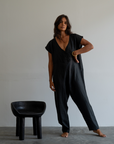 AD Short Sleeve - Black Linen Jumpsuit