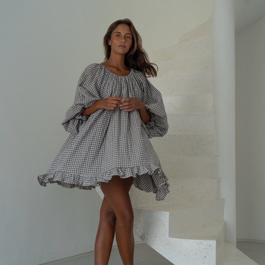 Pre-Order OPAL - Linen Gingham Smock Dress