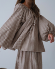 JOSIE - CINNAMON Linen Gingham Voluminous Blouse