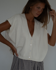 CELINE - Cream Buttoned Knit Top