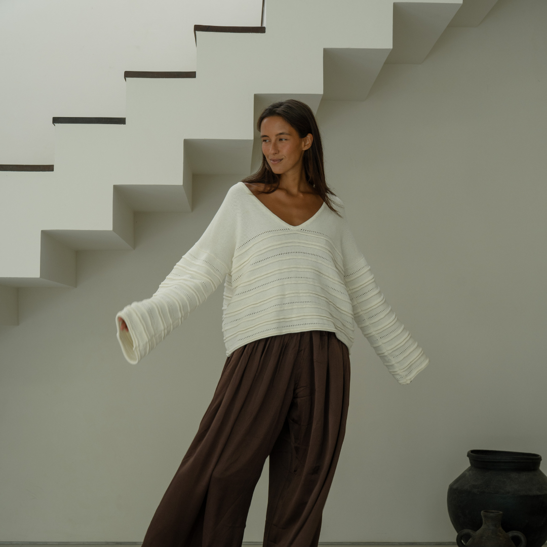 ALMA - CREAM Textured Knit Sweater
