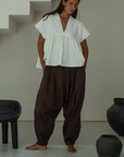 MARLO PLEAT - CHOCOLATE Ramie Pant