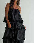 WILLOW TOP- BLACK Linen Lace Trim