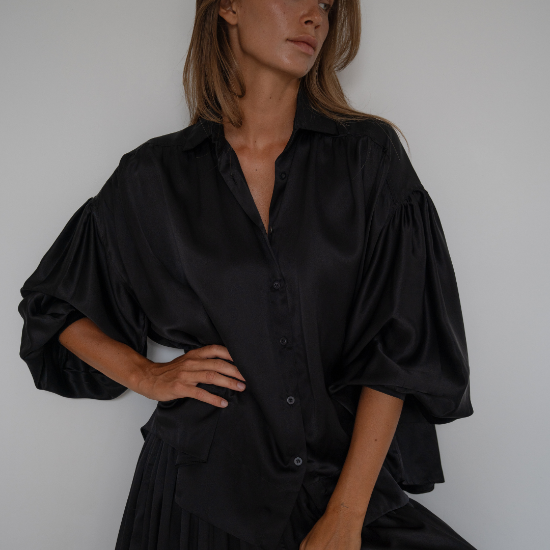 NINA - BLACK Silk Blouse