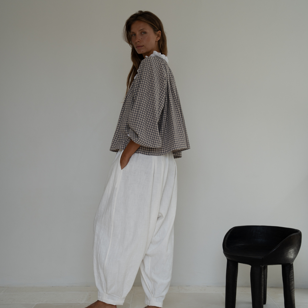 ESME - WISTERIA Gingham &amp; Lace Blouse