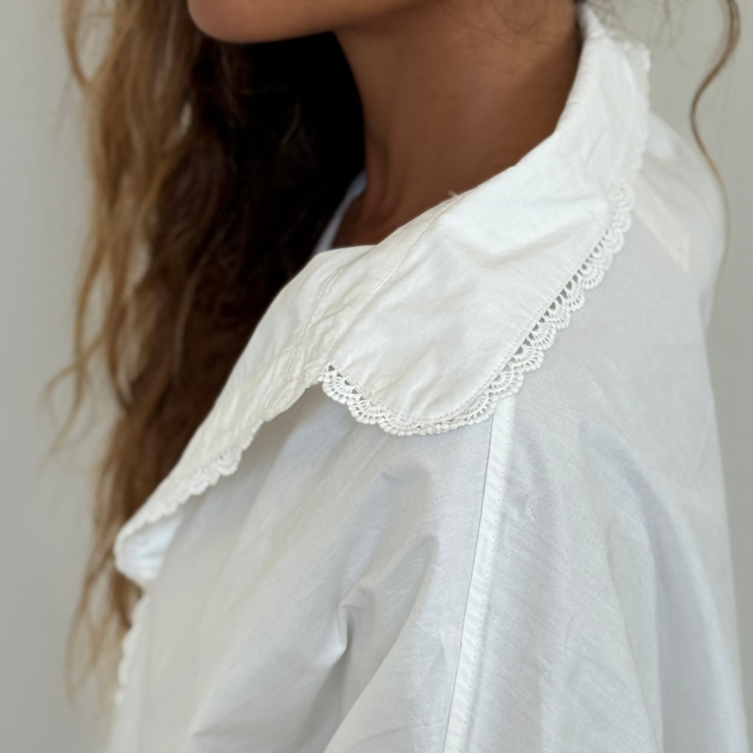 PRE-ORDER POPLIN - WHITE Lace Trim Shirt