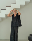 VALERIE - BLACK Broderie & Ramie Top