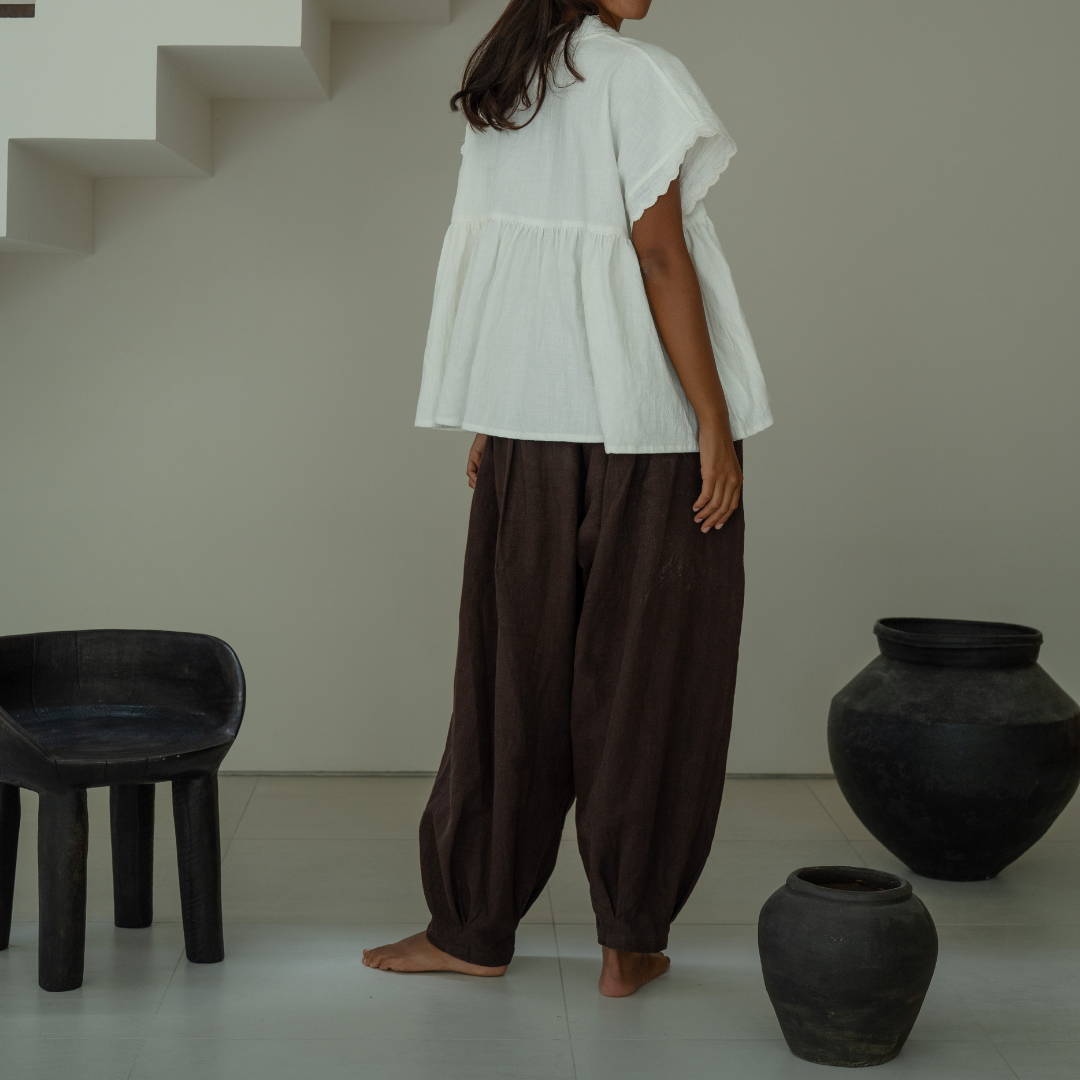 MARLO PLEAT - CHOCOLATE Ramie Pant