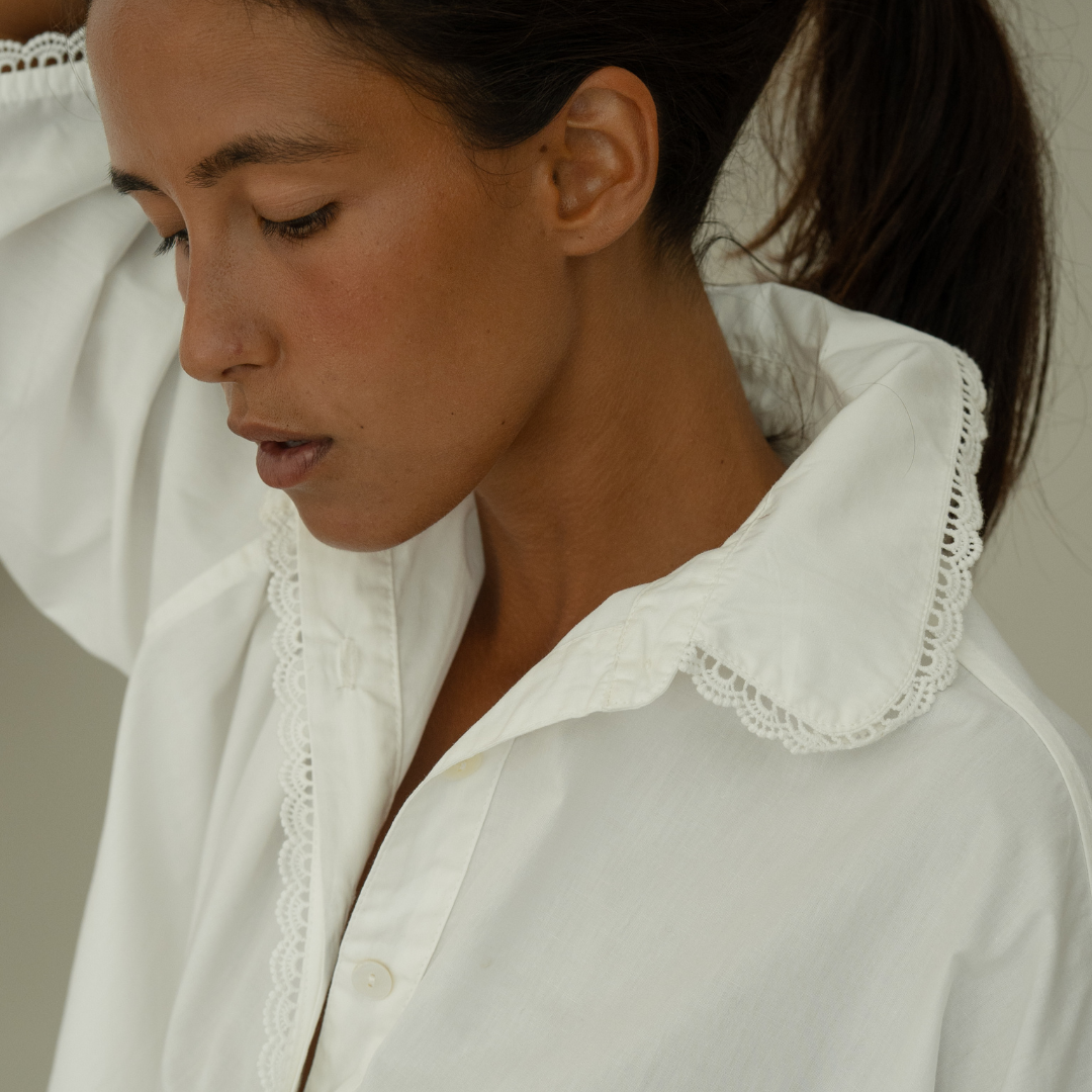 POPLIN - WHITE Lace Trim Shirt