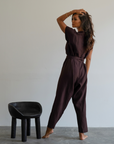 AD Short Sleeve - CHOCOLATE Linen Jumpsuit