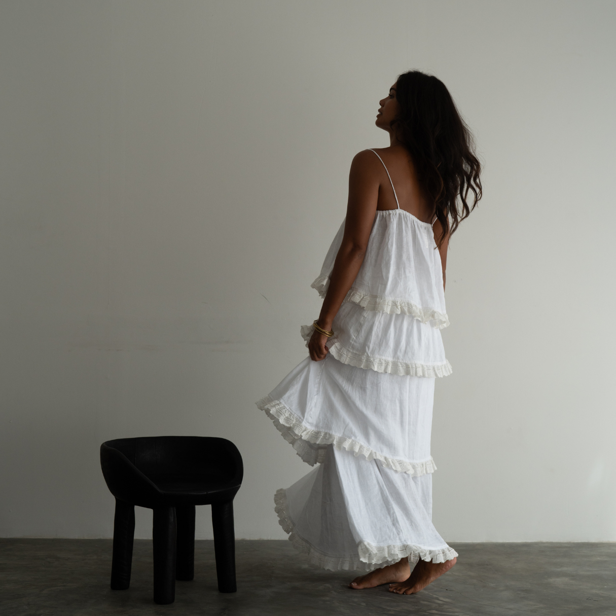 WILLOW SKIRT - WHITE Linen Lace Trim