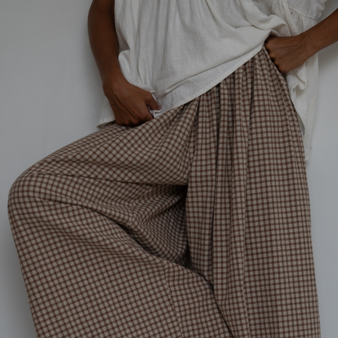 YOLLIE - CINNAMON Linen Gingham Voluminous Pant