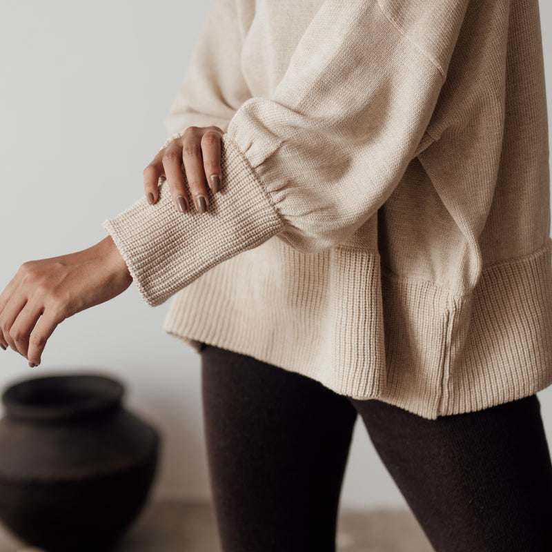 MABLE - SAND Knit Turtle Neck Pullover