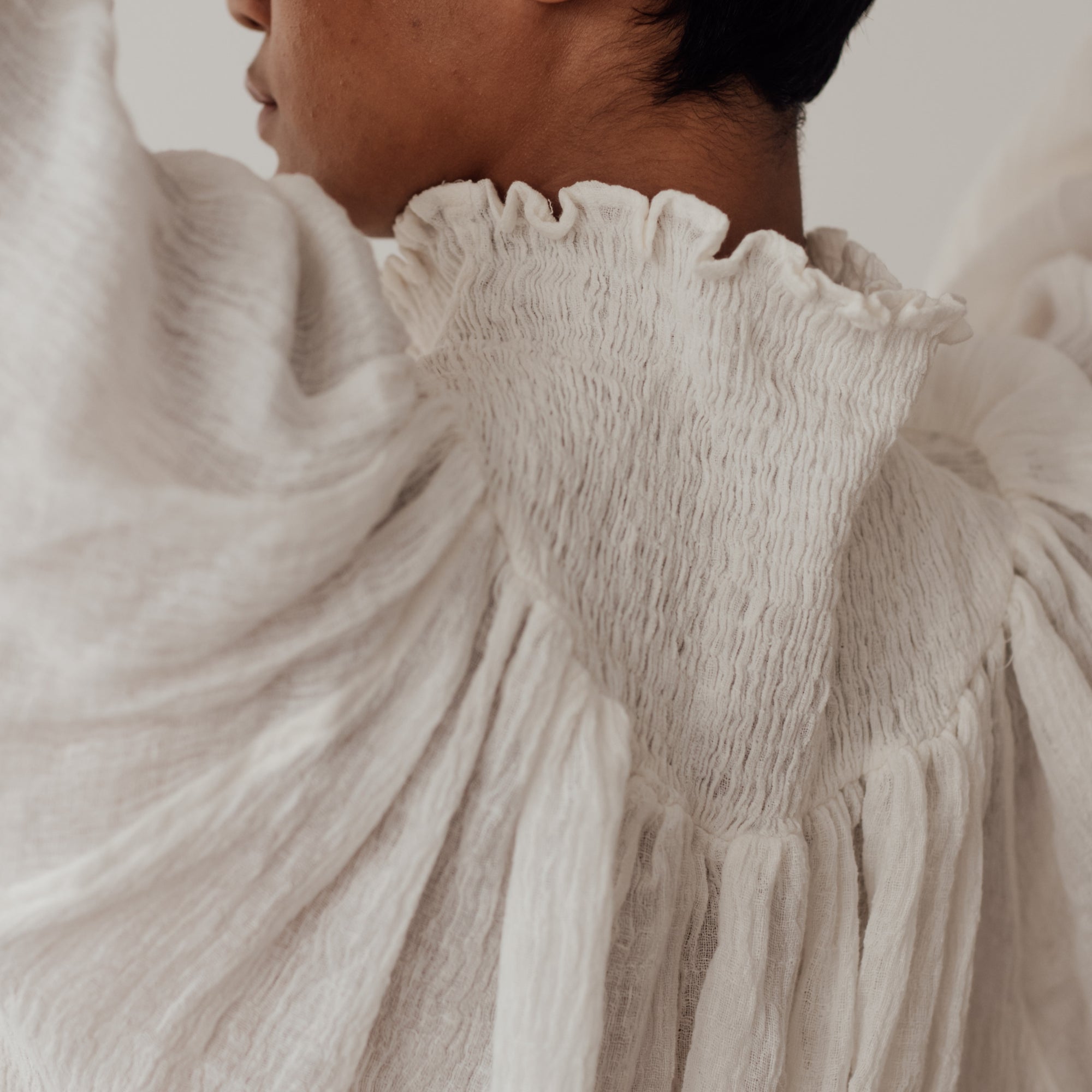 ELEANOR - WHITE Crinkle Linen Collared Maxi Dress