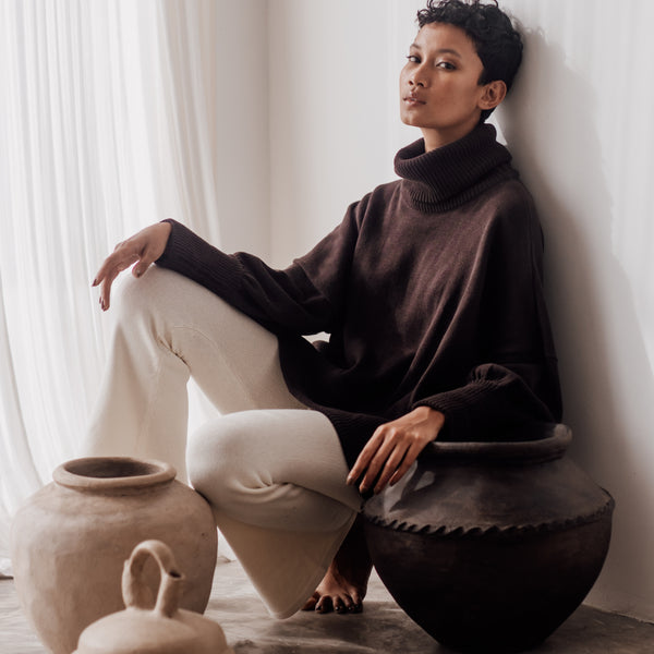 MABLE - CHOCOLATE Knit Turtle Neck Pullover