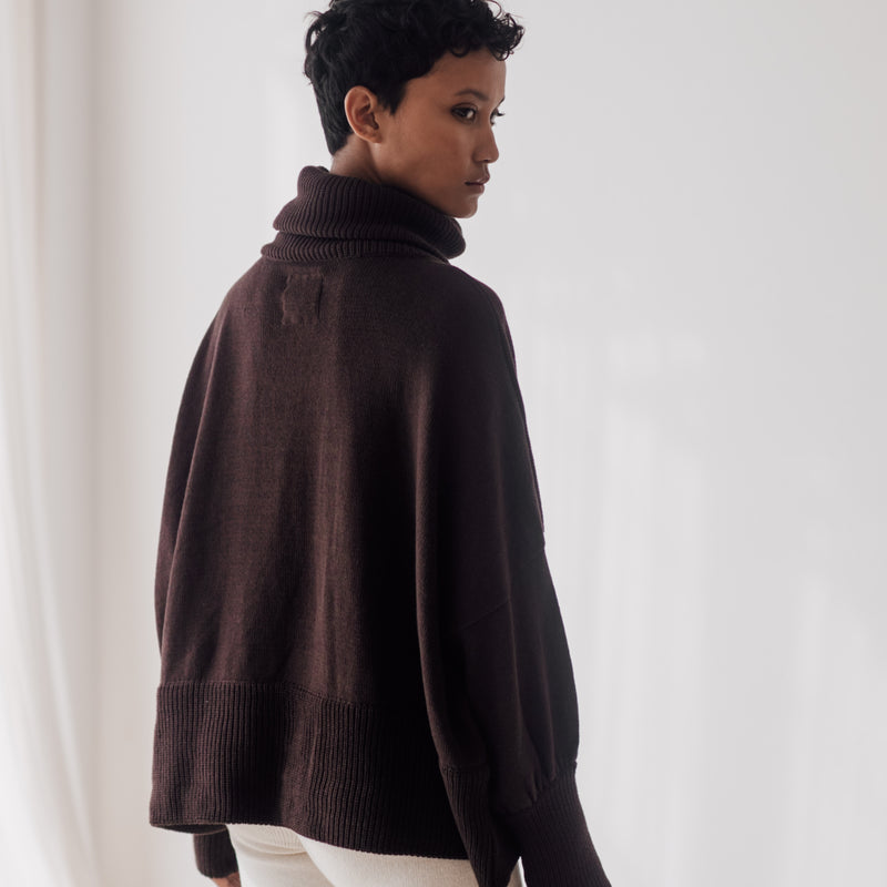 MABLE - CHOCOLATE Knit Turtle Neck Pullover
