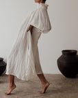 ELEANOR - WHITE Crinkle Linen Collared Maxi Dress