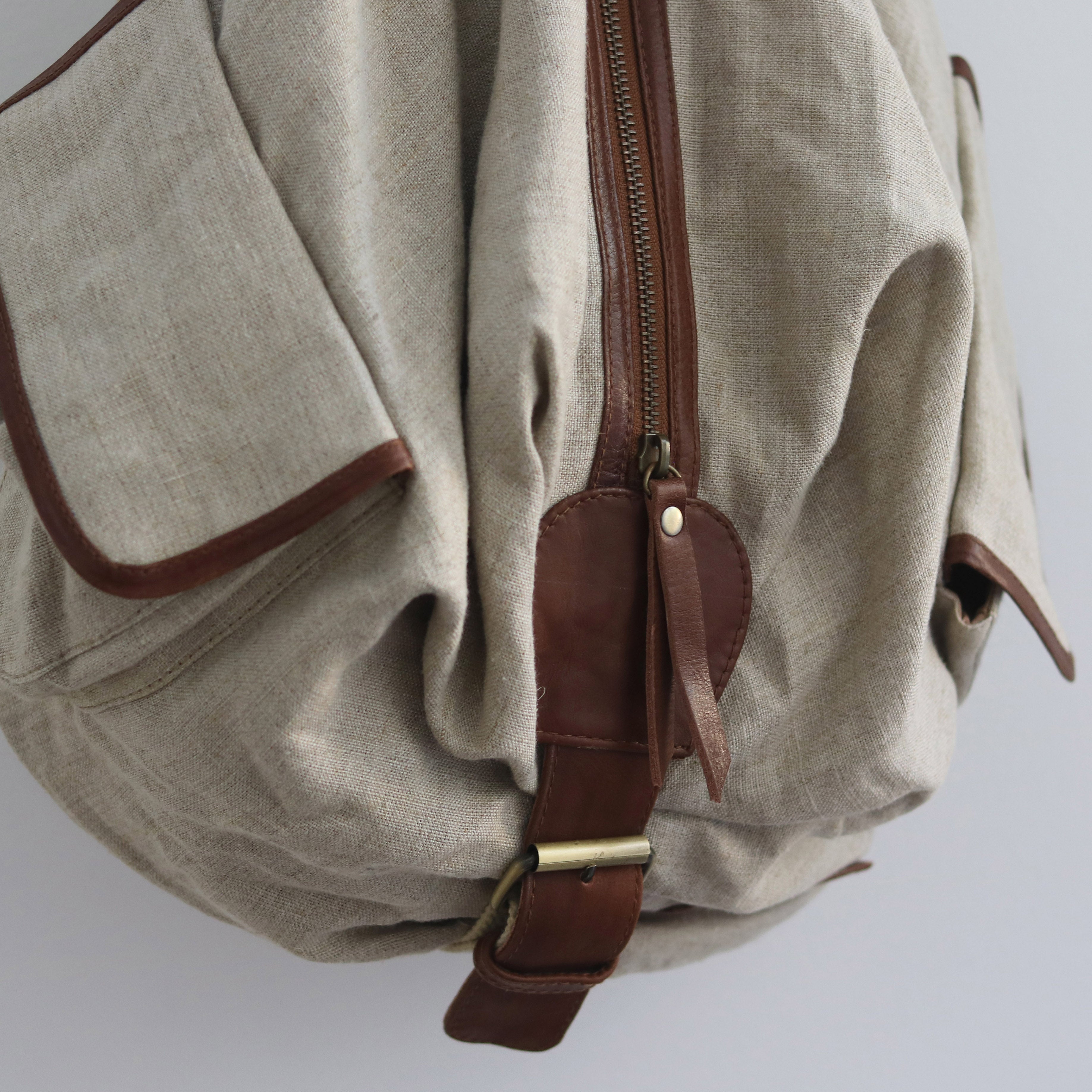 Linen & Leather Pocket Backpack