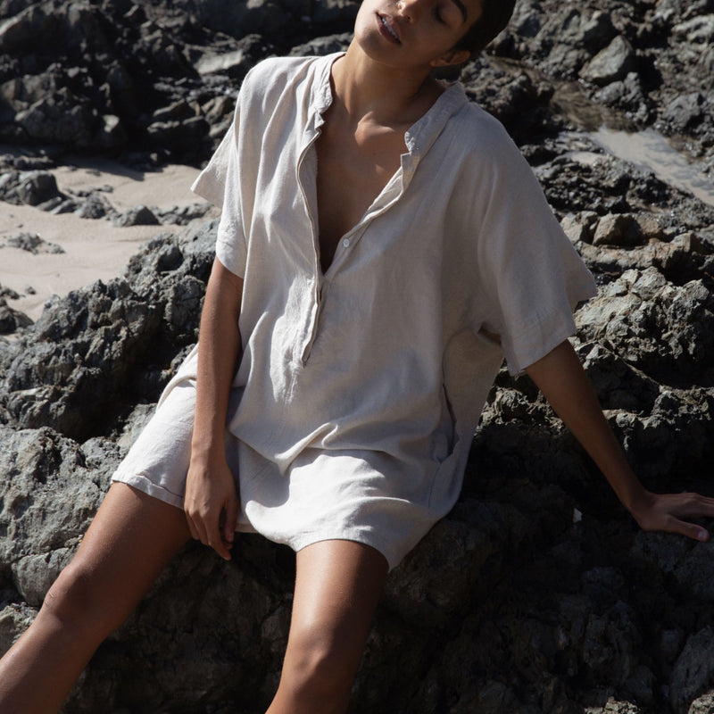YIN - NATURAL Linen Playsuit