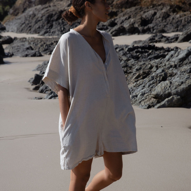 YIN - NATURAL Linen Playsuit