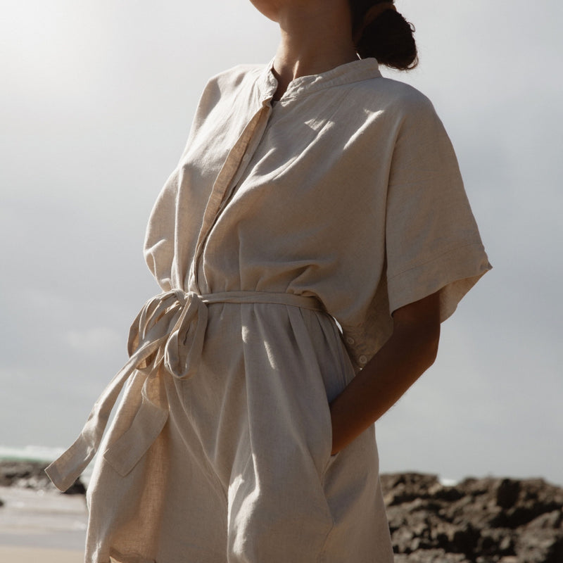 YIN - NATURAL Linen Playsuit